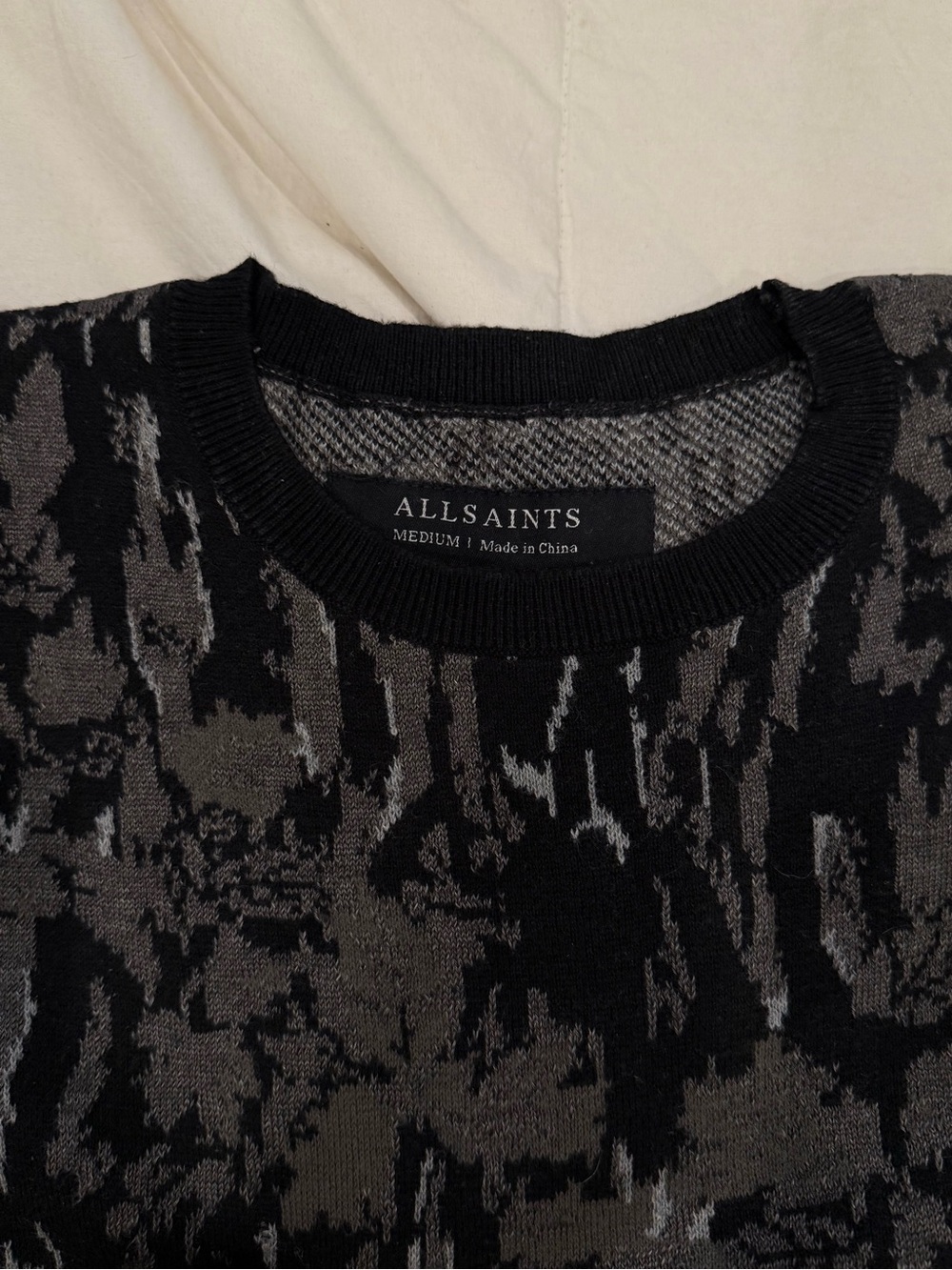 AllSaints Men's Black & Gray Abstract Crewneck Sweater